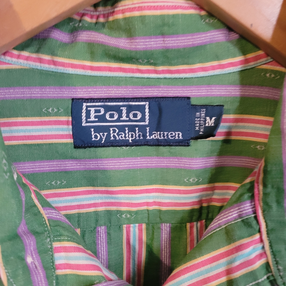 Polo by Ralph Lauren Green Striped Men's Button-Down Shirt - Picture 2 of 4